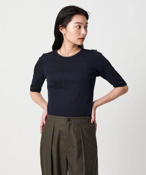 MARW UNITED ARROWS（マルゥ ユナイテッドアローズ）の「＜MARW UNITED ARROWS＞コットン フライス 5分袖 カットソー‐接触冷感‐（Tシャツ/カットソー・レディース・ブラック/ネイビー/ホワイト/モカ・FREE）」の4枚目の写真