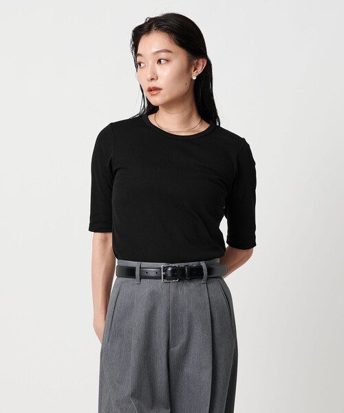 MARW UNITED ARROWS（マルゥ ユナイテッドアローズ）の「＜MARW UNITED ARROWS＞コットン フライス 5分袖 カットソー‐接触冷感‐（Tシャツ/カットソー・レディース・ブラック/ネイビー/ホワイト/モカ・FREE）」の3枚目の写真