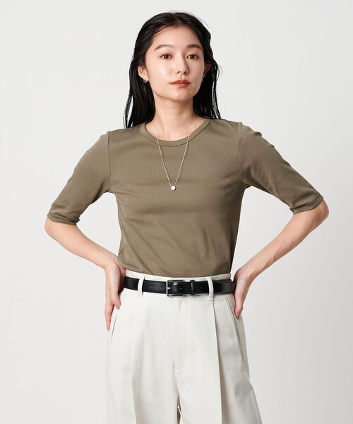 MARW UNITED ARROWS（マルゥ ユナイテッドアローズ）の「＜MARW UNITED ARROWS＞コットン フライス 5分袖 カットソー‐接触冷感‐（Tシャツ/カットソー・レディース・ブラック/ネイビー/ホワイト/モカ・FREE）」の5枚目の写真