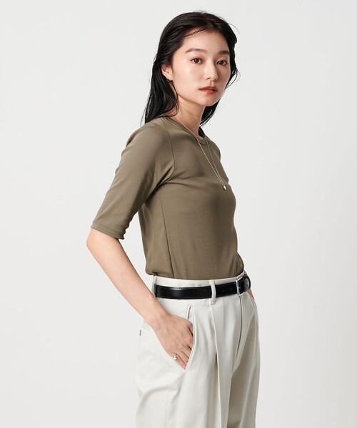 MARW UNITED ARROWS（マルゥ ユナイテッドアローズ）の「＜MARW UNITED ARROWS＞コットン フライス 5分袖 カットソー‐接触冷感‐（Tシャツ/カットソー・レディース・ブラック/ネイビー/ホワイト/モカ・FREE）」の6枚目の写真