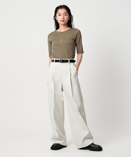 MARW UNITED ARROWS（マルゥ ユナイテッドアローズ）の「＜MARW UNITED ARROWS＞コットン フライス 5分袖 カットソー‐接触冷感‐（Tシャツ/カットソー・レディース・ブラック/ネイビー/ホワイト/モカ・FREE）」の7枚目の写真