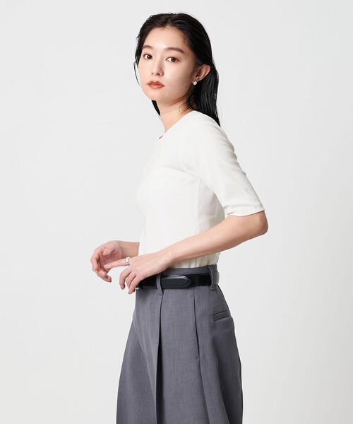 MARW UNITED ARROWS（マルゥ ユナイテッドアローズ）の「＜MARW UNITED ARROWS＞コットン フライス 5分袖 カットソー‐接触冷感‐（Tシャツ/カットソー・レディース・ブラック/ネイビー/ホワイト/モカ・FREE）」の9枚目の写真