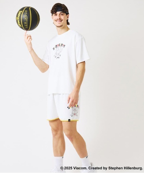 SPALDING(スポルディング)の「【SPALDING/スポルディング】Tシャツ スポンジ・ボブ パペット/プリント・UVカット(Tシャツ/カットソー・メンズ・ブラック/ホワイト・LARGE/MEDIUM)」の1枚目の写真