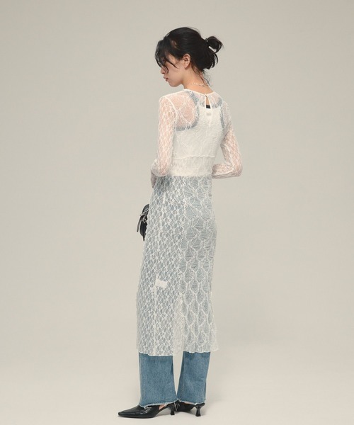 eL（エル）の「【eL】Lace Tight One-piece LS/586797（ワンピース・レディース・ブラック/オフホワイト・FREE）」の12枚目の写真