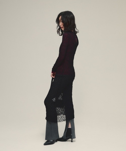 eL（エル）の「【eL】Lace Tight One-piece LS/586797（ワンピース・レディース・ブラック/オフホワイト・FREE）」の3枚目の写真