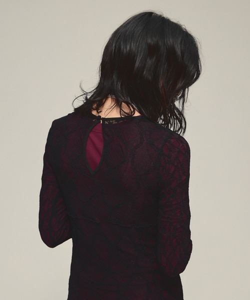 eL（エル）の「【eL】Lace Tight One-piece LS/586797（ワンピース・レディース・ブラック/オフホワイト・FREE）」の9枚目の写真