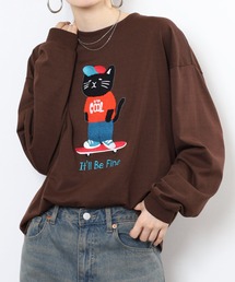 BF2 select CAT 猫刺繍 プリントロングスリーブT
