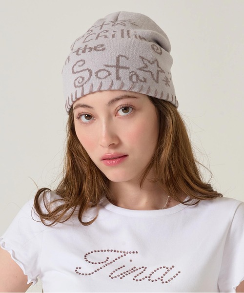 TINA：JOJUN（ティーナジョジュン）の「ステッチ入り オリジナル柄 ビーニー TINA：JOJUN（ニットキャップ/ビーニー・レディース・ネイビー/グレー・F）」の3枚目の写真