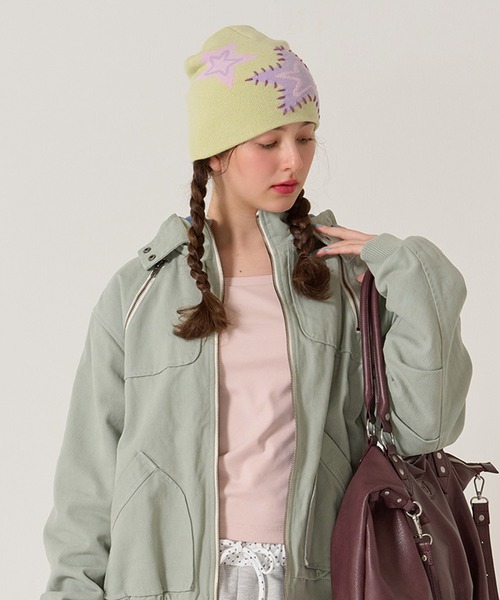 ステッチ入り オリジナル柄 ビーニー TINA：JOJUN（ニットキャップ