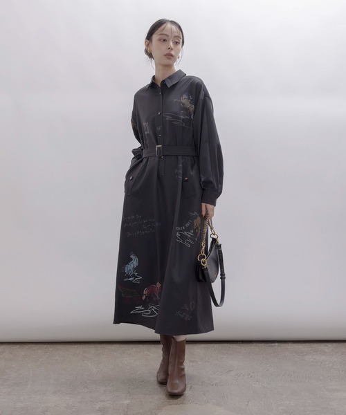 テキスト馬柄ptベルテッドシャツワンピース Eimee Law│Eimee