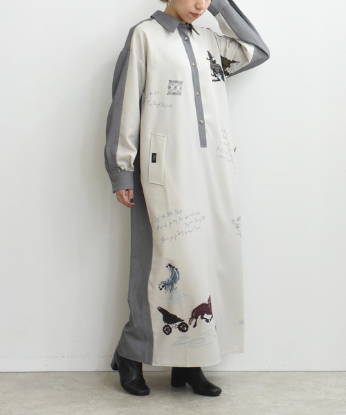 Eimee Law(エイミーロウ)の「テキスト馬柄ptベルテッドシャツワンピース(ワンピース・レディース・ブラック/ライトベージュ・FREE)」の13枚目の写真