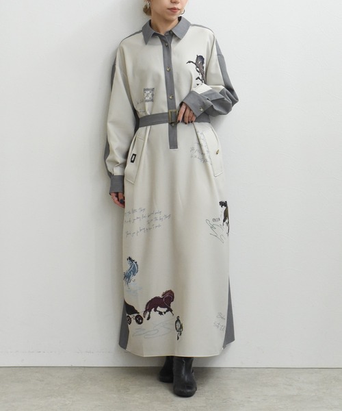 テキスト馬柄ptベルテッドシャツワンピース Eimee Law│Eimee Law
