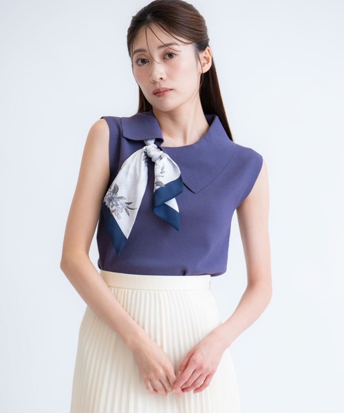 セール】スカーフ付きアシメカラーニット（ニット/セーター