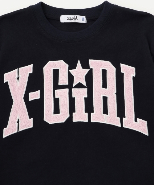 X-girl Stages（エックスガールステージス）の「【TBSドラマ フェイクマミー 着用アイテム】カレッジロゴ長袖Tシャツ（Tシャツ/カットソー・キッズ・ネイビー/グリーン・140cm/100cm/110cm/130cm/90cm/120cm）」の5枚目の写真