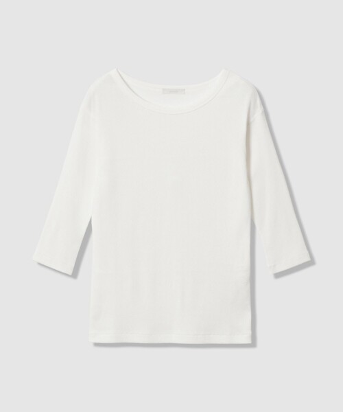 allureville(アルアバイル)の「テレコ3/4スリーブボートネックプルオーバー(Tシャツ/カットソー・レディース・オフホワイト/グレイッシュベージュ/ブルー/ダークブラウン・2)」の2枚目の写真