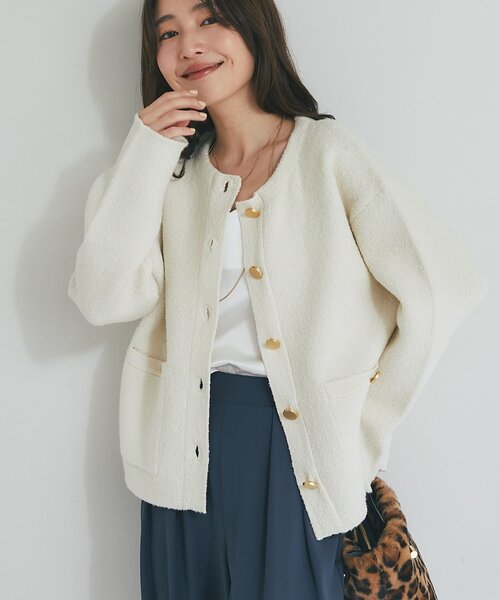 La Boutique bon bon レザージャケット 女性らしい着こなしが叶う】ノーカラーレザージャケット | La