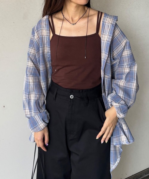 ISOOK（アイスー）の「【ISOOK / アイスー】チェックオーバーサイズシャツ / チェックシャツ メンズライク ビックサイズ ルーズ 長袖 グレー ベージュ ブルー 冷房対策 日差し対策 羽織り ZOZOTOWN限定（シャツ/ブラウス・レディース・チャコールグレー/ブルー/ベージュ・FREE）」の4枚目の写真