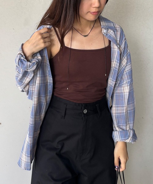 ISOOK（アイスー）の「【ISOOK / アイスー】チェックオーバーサイズシャツ / チェックシャツ メンズライク ビックサイズ ルーズ 長袖 グレー ベージュ ブルー 冷房対策 日差し対策 羽織り ZOZOTOWN限定（シャツ/ブラウス・レディース・チャコールグレー/ブルー/ベージュ・FREE）」の5枚目の写真