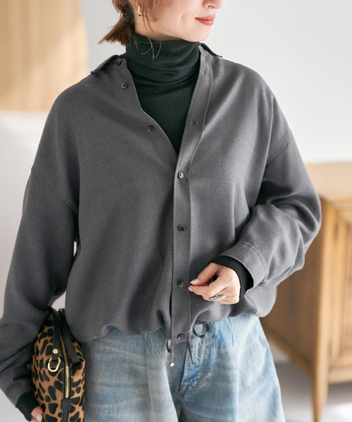 Spick & Span（スピックアンドスパン）の「《追加》ウールライクヘムギャザーシャツ（シャツ/ブラウス・レディース・グレー/ネイビー/モカ・FREE）」の2枚目の写真