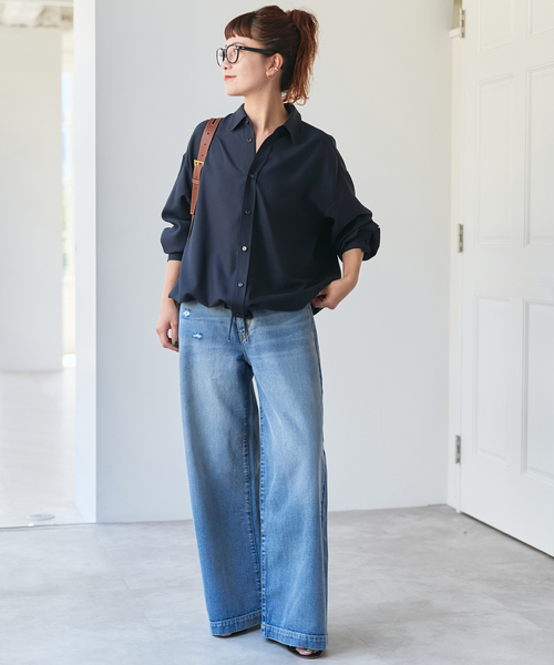 Spick & Span（スピックアンドスパン）の「《追加》ウールライクヘムギャザーシャツ（シャツ/ブラウス・レディース・グレー/ネイビー/モカ・FREE）」の5枚目の写真