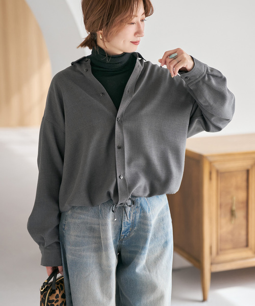 Spick & Span（スピックアンドスパン）の「《追加》ウールライクヘムギャザーシャツ（シャツ/ブラウス・レディース・グレー/ネイビー/モカ・FREE）」の6枚目の写真