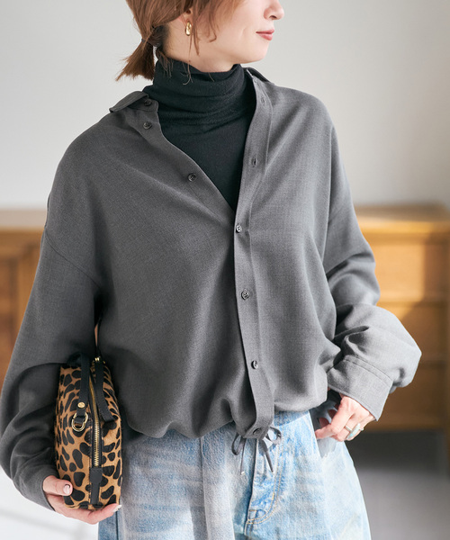 Spick & Span（スピックアンドスパン）の「《追加》ウールライクヘムギャザーシャツ（シャツ/ブラウス・レディース・グレー/ネイビー/モカ・FREE）」の7枚目の写真