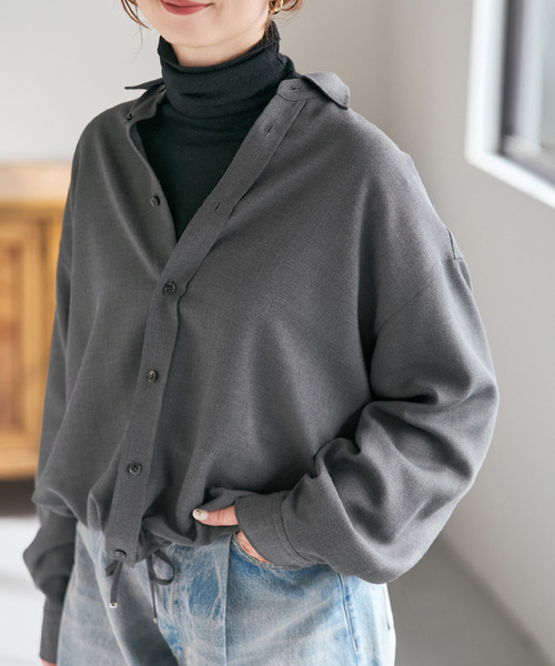 Spick & Span（スピックアンドスパン）の「《追加》ウールライクヘムギャザーシャツ（シャツ/ブラウス・レディース・グレー/ネイビー/モカ・FREE）」の8枚目の写真