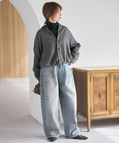 Spick & Span（スピックアンドスパン）の「《追加》ウールライクヘムギャザーシャツ（シャツ/ブラウス・レディース・グレー/ネイビー/モカ・FREE）」の10枚目の写真