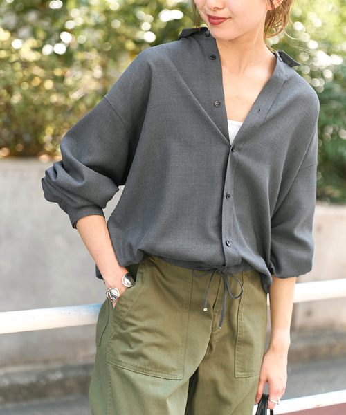 Spick & Span（スピックアンドスパン）の「《追加》ウールライクヘムギャザーシャツ（シャツ/ブラウス・レディース・グレー/ネイビー/モカ・FREE）」の12枚目の写真