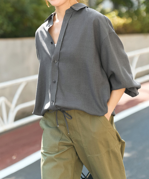 Spick & Span（スピックアンドスパン）の「《追加》ウールライクヘムギャザーシャツ（シャツ/ブラウス・レディース・グレー/ネイビー/モカ・FREE）」の13枚目の写真