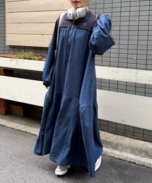 DOUBLE NAME | 【m:rex】ミニ恐竜ワッペンデニムドッキングワンピース(ワンピース)