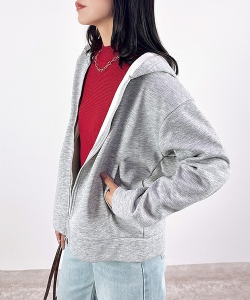 CLOTHY(クロシィ)の「【あったか裏ボアシリーズ】セットアップ対応!裏ボアフルジップパーカー(パーカー・レディース・チャコールグレー/ライトグレー/グレー・MEDIUM/LARGE)」の21枚目の写真