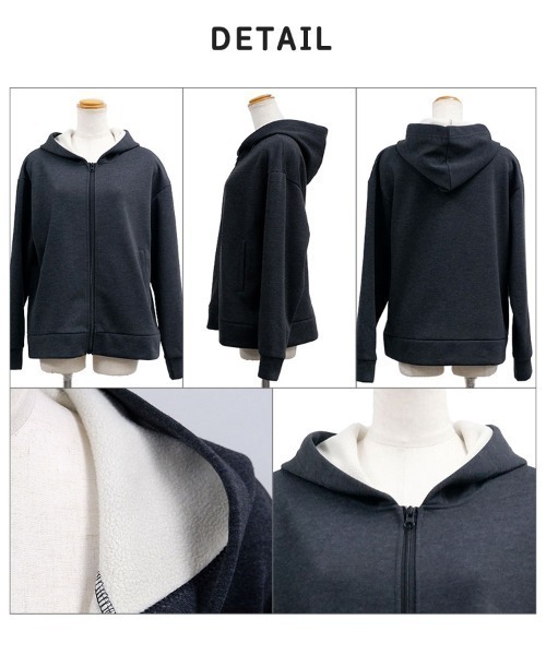 CLOTHY(クロシィ)の「【あったか裏ボアシリーズ】セットアップ対応!裏ボアフルジップパーカー(パーカー・レディース・チャコールグレー/ライトグレー/グレー・MEDIUM/LARGE)」の13枚目の写真