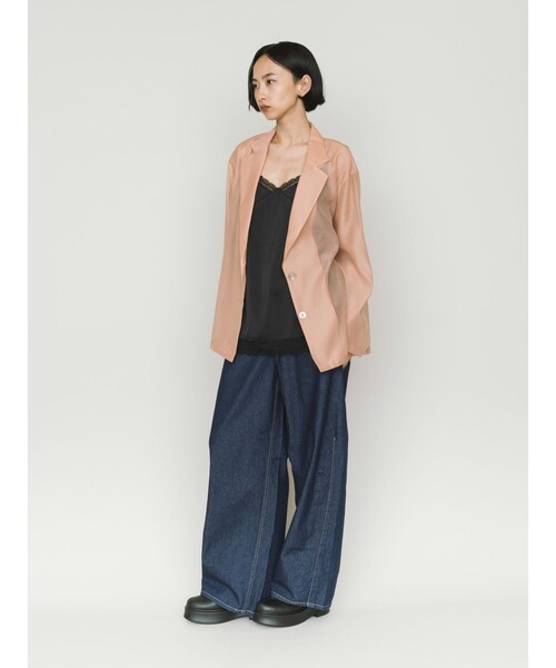 MIDIUMISOLID（ミディウミソリッド）の「MIDIUMISOLID for Ladies シアーシャツジャケット（テーラードジャケット・レディース・オフホワイト/ブラック/オレンジ・FREE）」の13枚目の写真