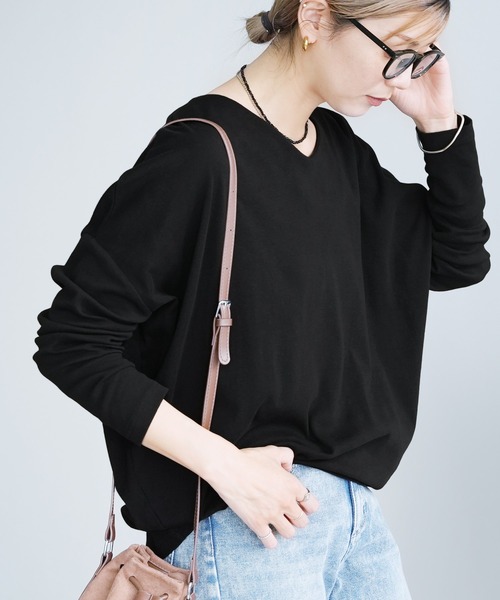 reca（レカ）の「ドルマンスリーブＶネックＴシャツ（Tシャツ/カットソー・レディース・ブラック/オフホワイト/バーガンディー/チャコール・M/L）」の9枚目の写真