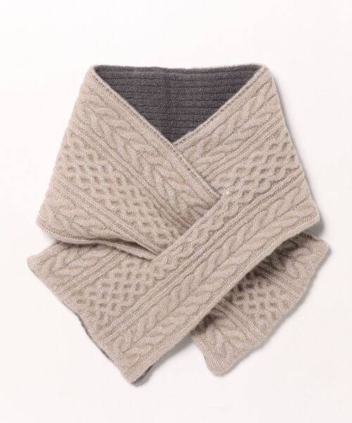 and it_（アンドイット）の「模様編み×リブさしこみニットマフラー（ベルト・レディース・チャコールグレー/アイボリー/ライトベージュ・FREE）」の3枚目の写真