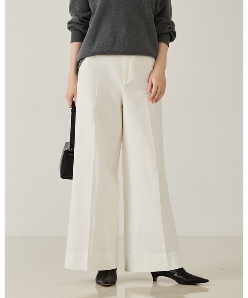 qualite(カリテ)の「トラウザーストレッチデニム/秋服/冬服/ワイドデニム/ハイウエスト(デニムパンツ・レディース・オフホワイト/ブルー・36/38)」の2枚目の写真