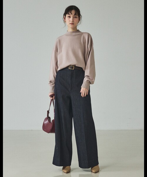 qualite(カリテ)の「トラウザーストレッチデニム/秋服/冬服/ワイドデニム/ハイウエスト(デニムパンツ・レディース・オフホワイト/ブルー・36/38)」の3枚目の写真
