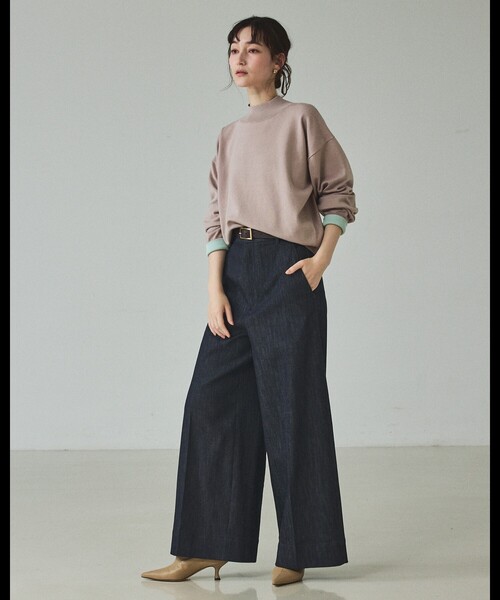 qualite(カリテ)の「トラウザーストレッチデニム/秋服/冬服/ワイドデニム/ハイウエスト(デニムパンツ・レディース・オフホワイト/ブルー・36/38)」の5枚目の写真