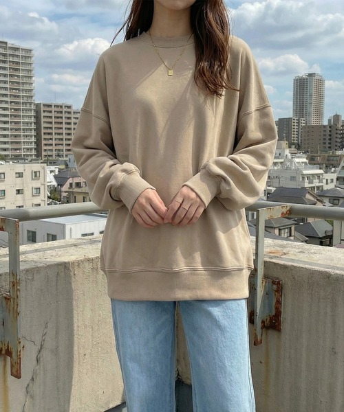 CROSS & STITCH(クロスステッチ)の「ダボっとリラックス感!【Cross&Stitch】レギュラーウェイト ビッグシルエット スウェットシャツ オーバーサイズ SB2280(スウェット・レディース・サンドベージュ/ダークブルー/ホワイト/ヘザーグレー/ダークグリーン/ブラック・M/L)」の13枚目の写真