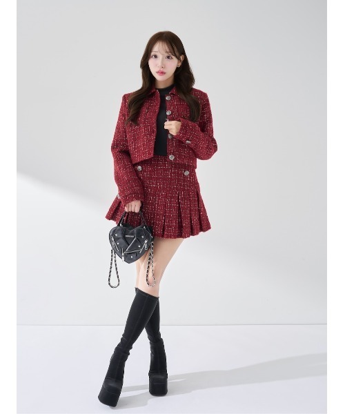 プリーツミニスカート　ダーリッチ darich M 赤 BRD ツイードチェックプリーツミニスカート（スカート）｜Darich