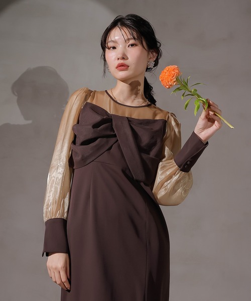 セール】胸元リボン ビスチェ風 Iラインワンピースドレス オケージョン