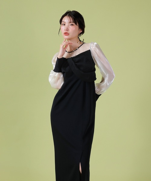 セール】胸元リボン ビスチェ風 Iラインワンピースドレス オケージョン