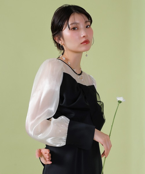 Kana（カナ）の「胸元リボン ビスチェ風 Iラインワンピースドレス オケージョン 結婚式 お呼ばれ（ドレス・レディース・ブラック/チャコールグレー/ブラウン・M/S）」の10枚目の写真