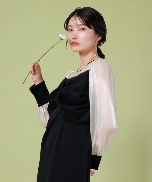 Kana（カナ）の「胸元リボン ビスチェ風 Iラインワンピースドレス オケージョン 結婚式 お呼ばれ（ドレス・レディース・ブラック/チャコールグレー/ブラウン・M/S）」の6枚目の写真