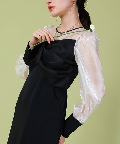 Kana（カナ）の「胸元リボン ビスチェ風 Iラインワンピースドレス オケージョン 結婚式 お呼ばれ（ドレス・レディース・ブラック/チャコールグレー/ブラウン・M/S）」の11枚目の写真
