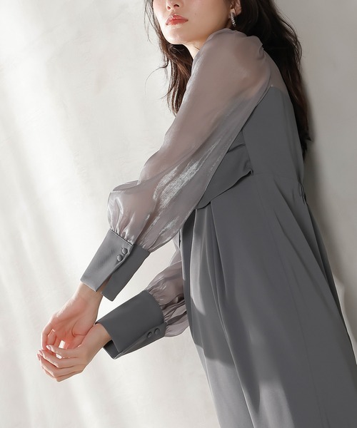 Kana（カナ）の「胸元リボン ビスチェ風 Iラインワンピースドレス オケージョン 結婚式 お呼ばれ（ドレス・レディース・ブラック/チャコールグレー/ブラウン・M/S）」の14枚目の写真