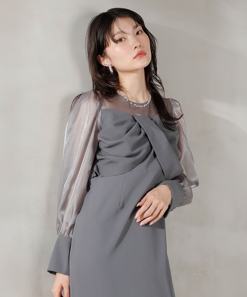 セール】胸元リボン ビスチェ風 Iラインワンピースドレス オケージョン