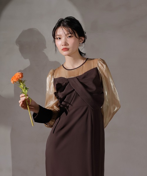 セール】胸元リボン ビスチェ風 Iラインワンピースドレス オケージョン