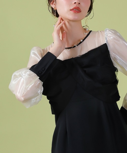 Kana（カナ）の「胸元リボン ビスチェ風 Iラインワンピースドレス オケージョン 結婚式 お呼ばれ（ドレス・レディース・ブラック/チャコールグレー/ブラウン・M/S）」の8枚目の写真